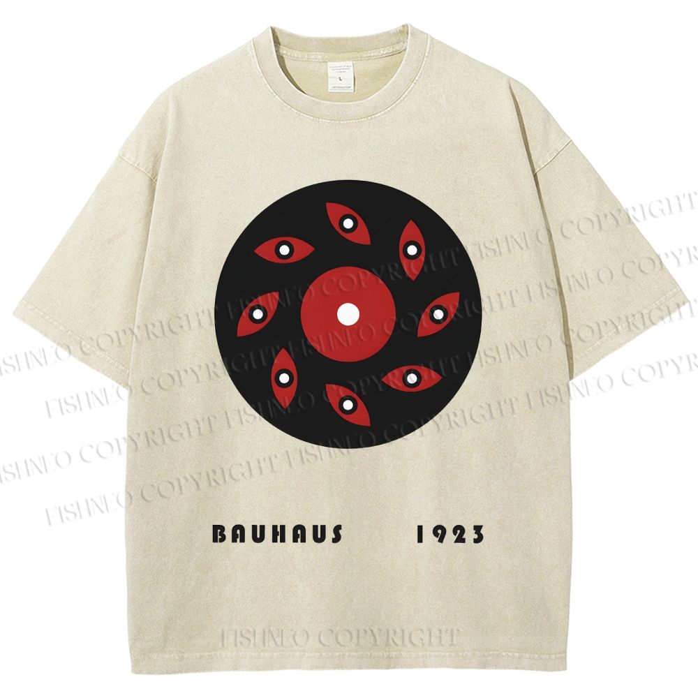 Unisex Bauhaus Geometric Eye Printed Washed Tee