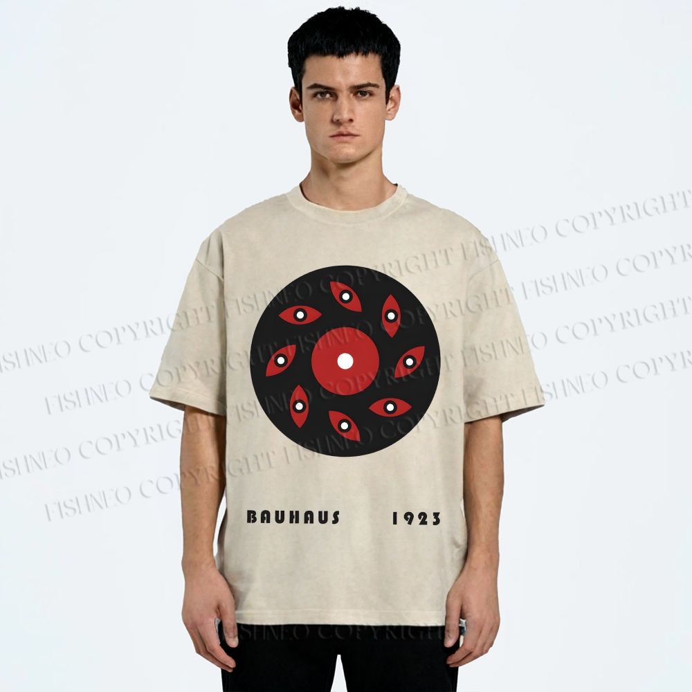 Unisex Bauhaus Geometric Eye Printed Washed Tee