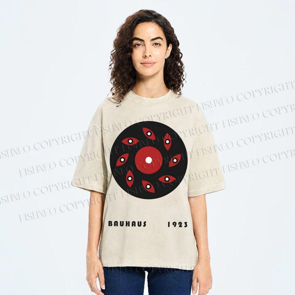 Unisex Bauhaus Geometric Eye Printed Washed Tee