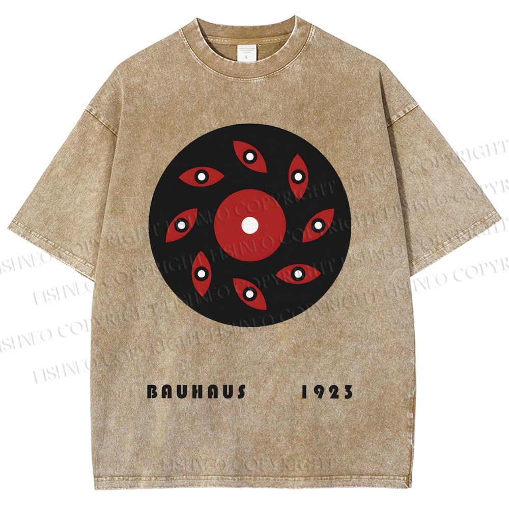 Unisex Bauhaus Geometric Eye Printed Washed Tee