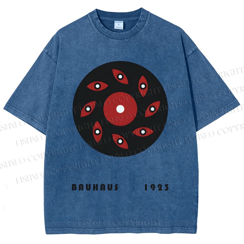 Unisex Bauhaus Geometric Eye Printed Washed Tee
