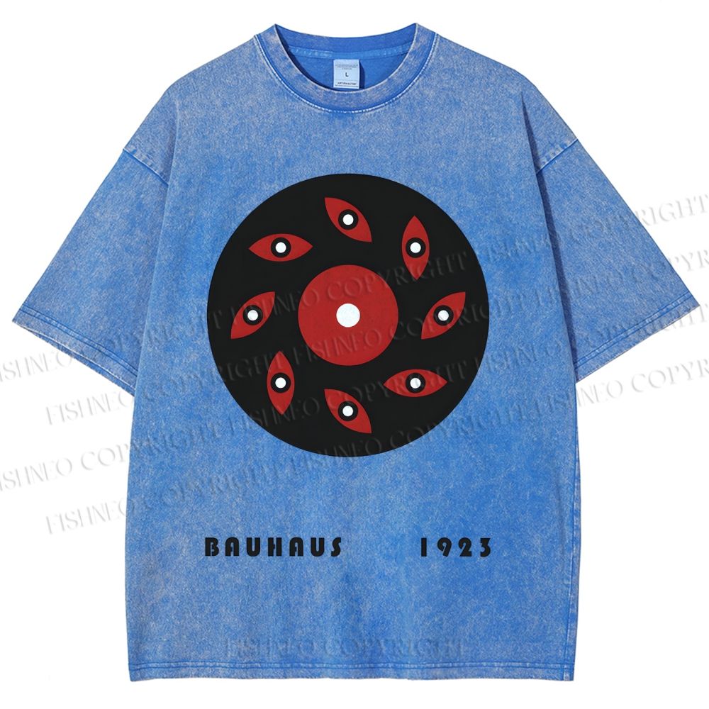 Unisex Bauhaus Geometric Eye Printed Washed Tee