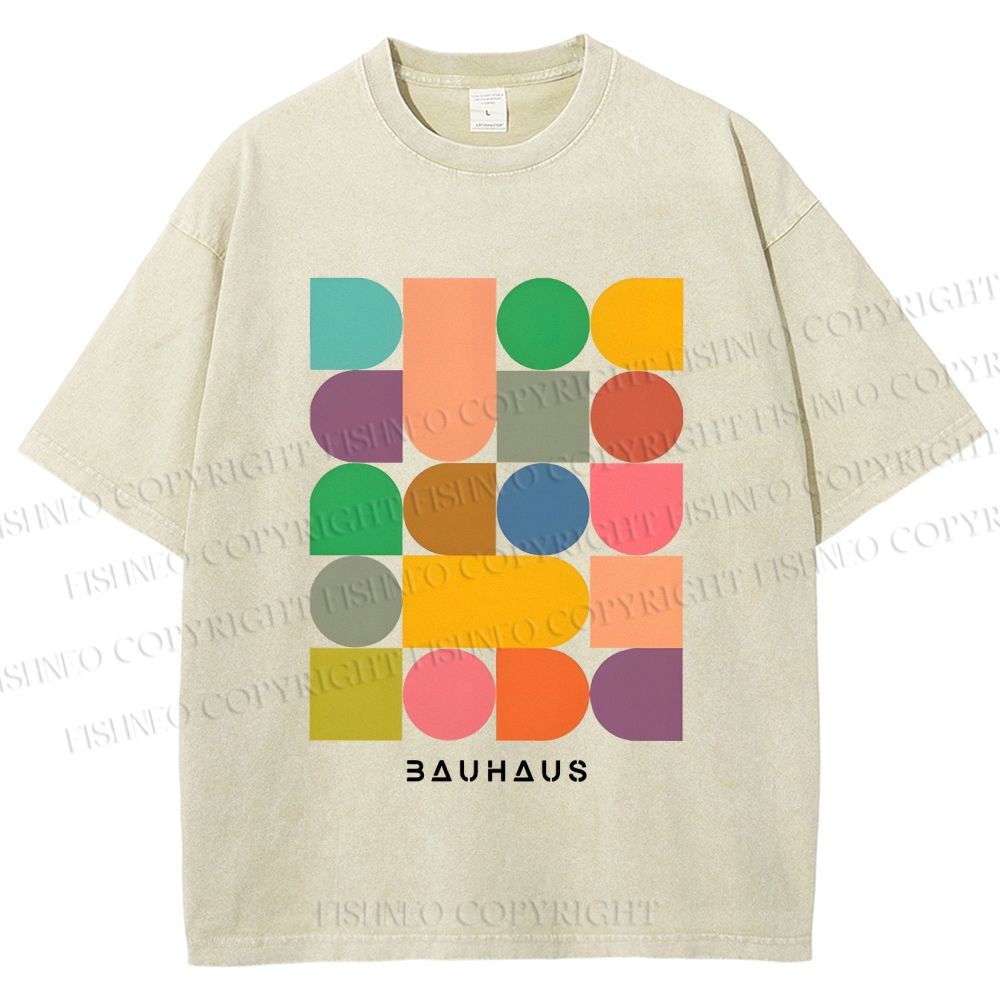 Unisex Bauhaus Colorful Geometry Printed Washed Tee