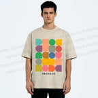 Unisex Bauhaus Colorful Geometry Printed Washed Tee
