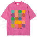 Unisex Bauhaus Colorful Geometry Printed Washed Tee