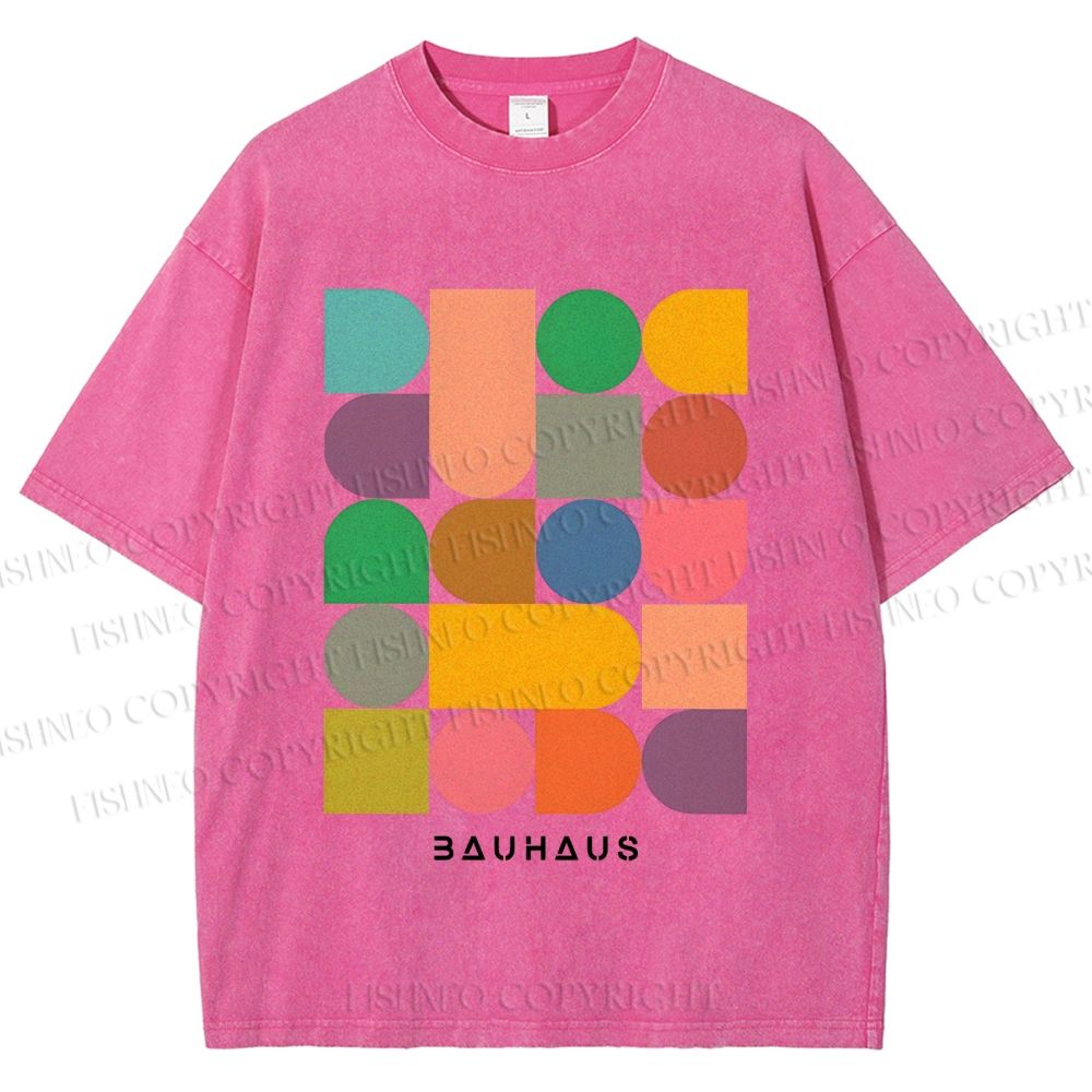 Unisex Bauhaus Colorful Geometry Printed Washed Tee