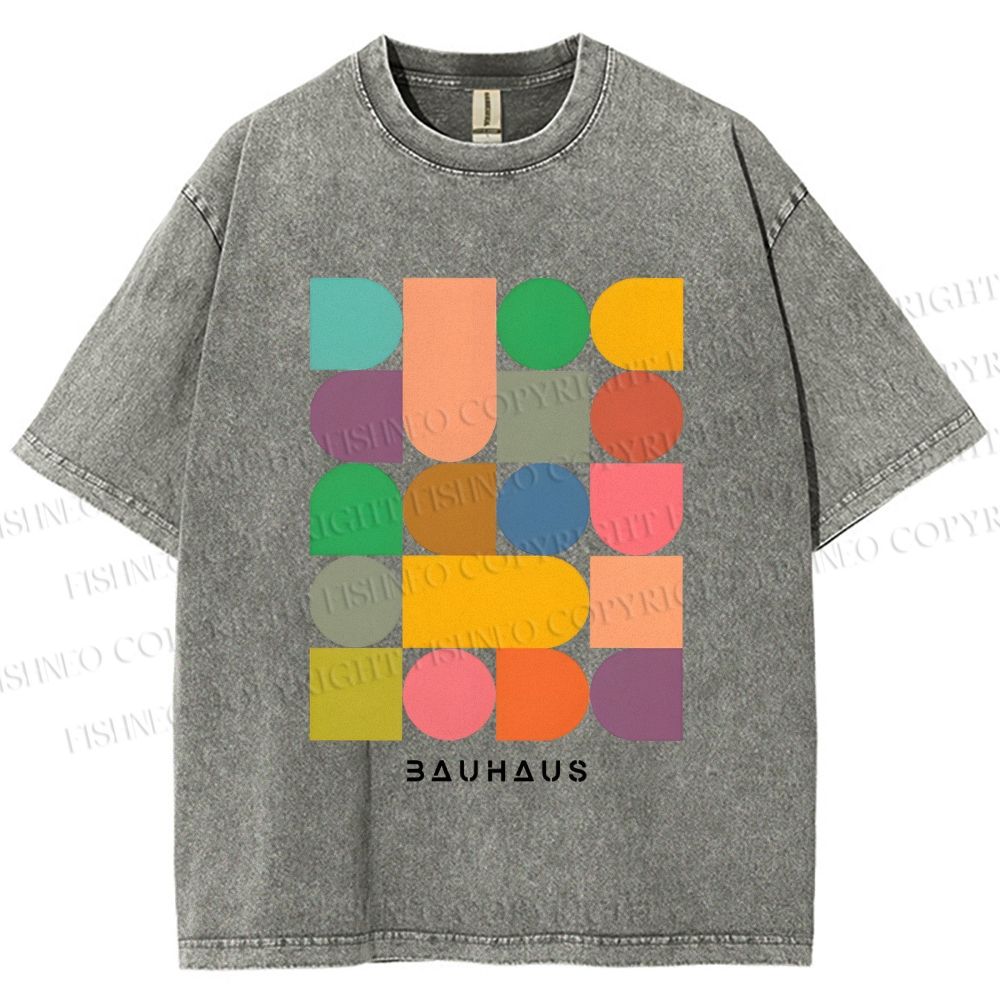 Unisex Bauhaus Colorful Geometry Printed Washed Tee