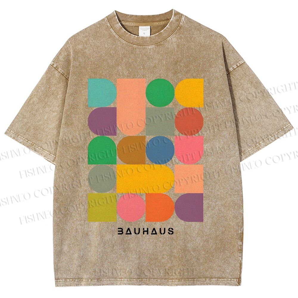 Unisex Bauhaus Colorful Geometry Printed Washed Tee