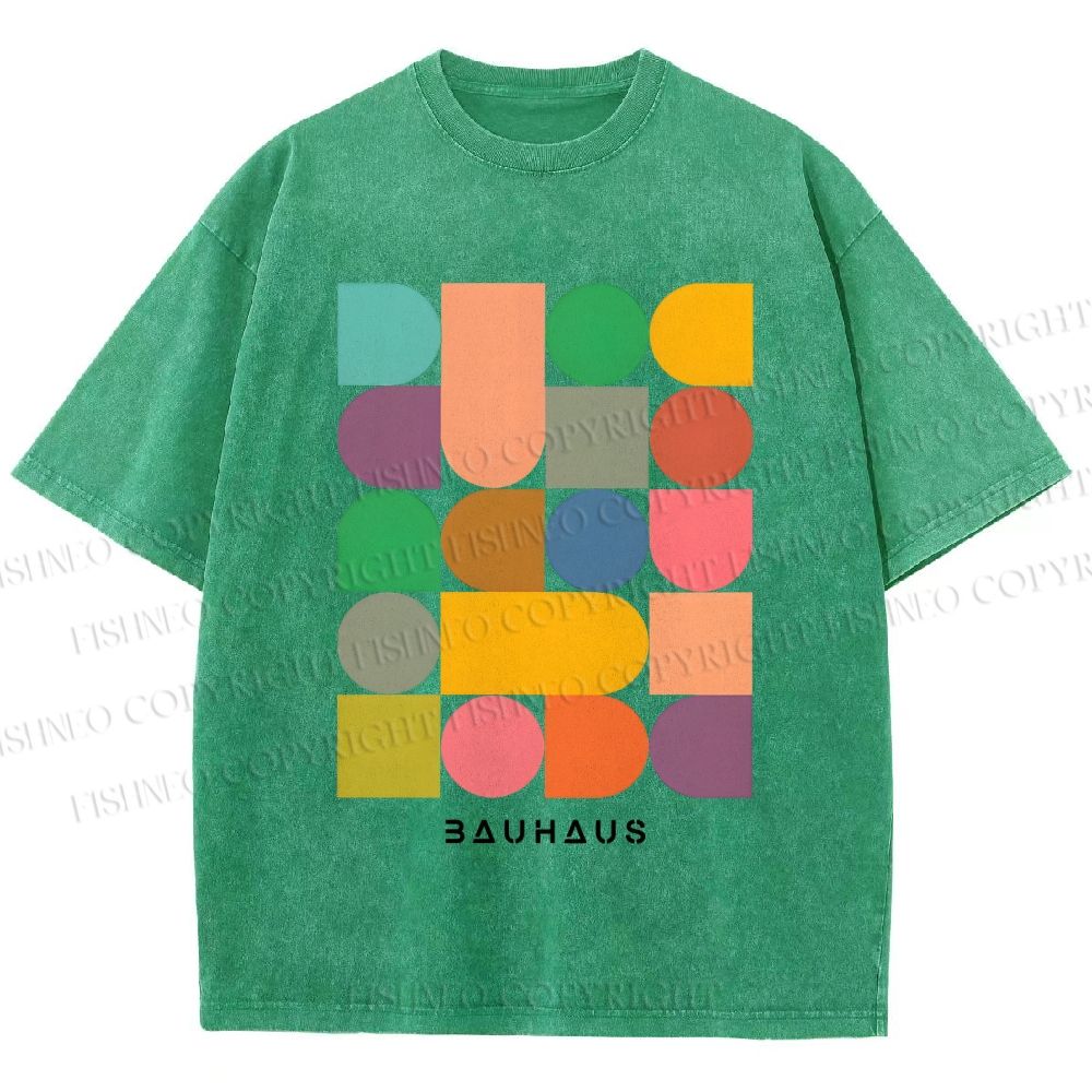 Unisex Bauhaus Colorful Geometry Printed Washed Tee
