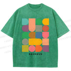 Unisex Bauhaus Colorful Geometry Printed Washed Tee