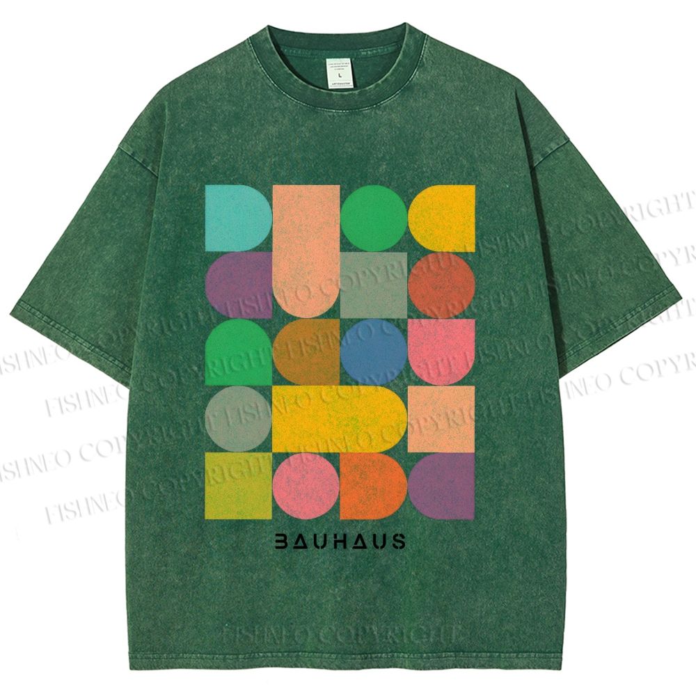 Unisex Bauhaus Colorful Geometry Printed Washed Tee