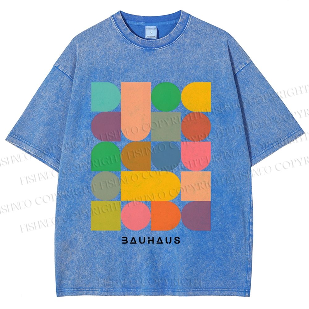 Unisex Bauhaus Colorful Geometry Printed Washed Tee