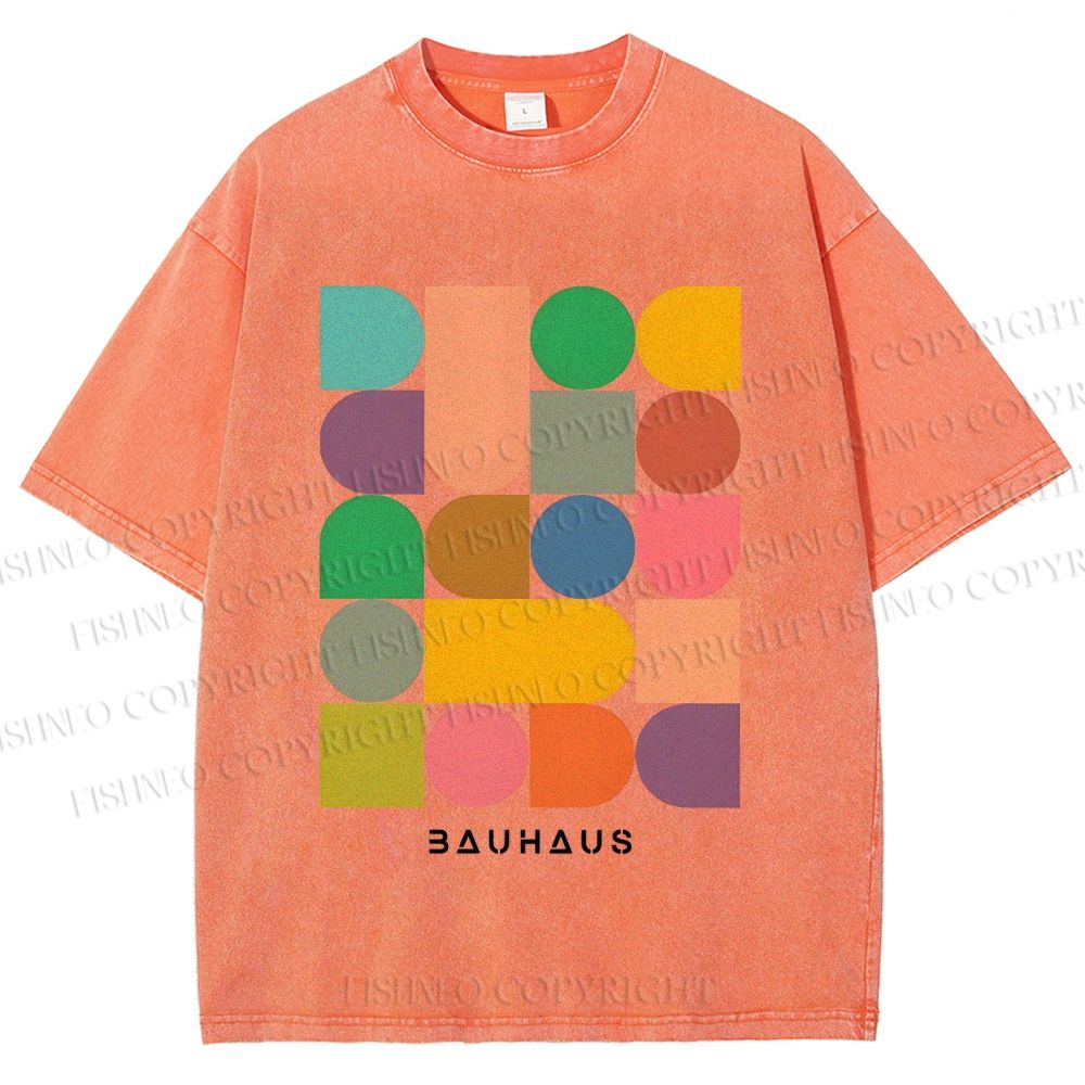 Unisex Bauhaus Colorful Geometry Printed Washed Tee