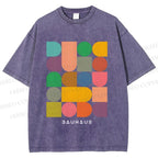 Unisex Bauhaus Colorful Geometry Printed Washed Tee