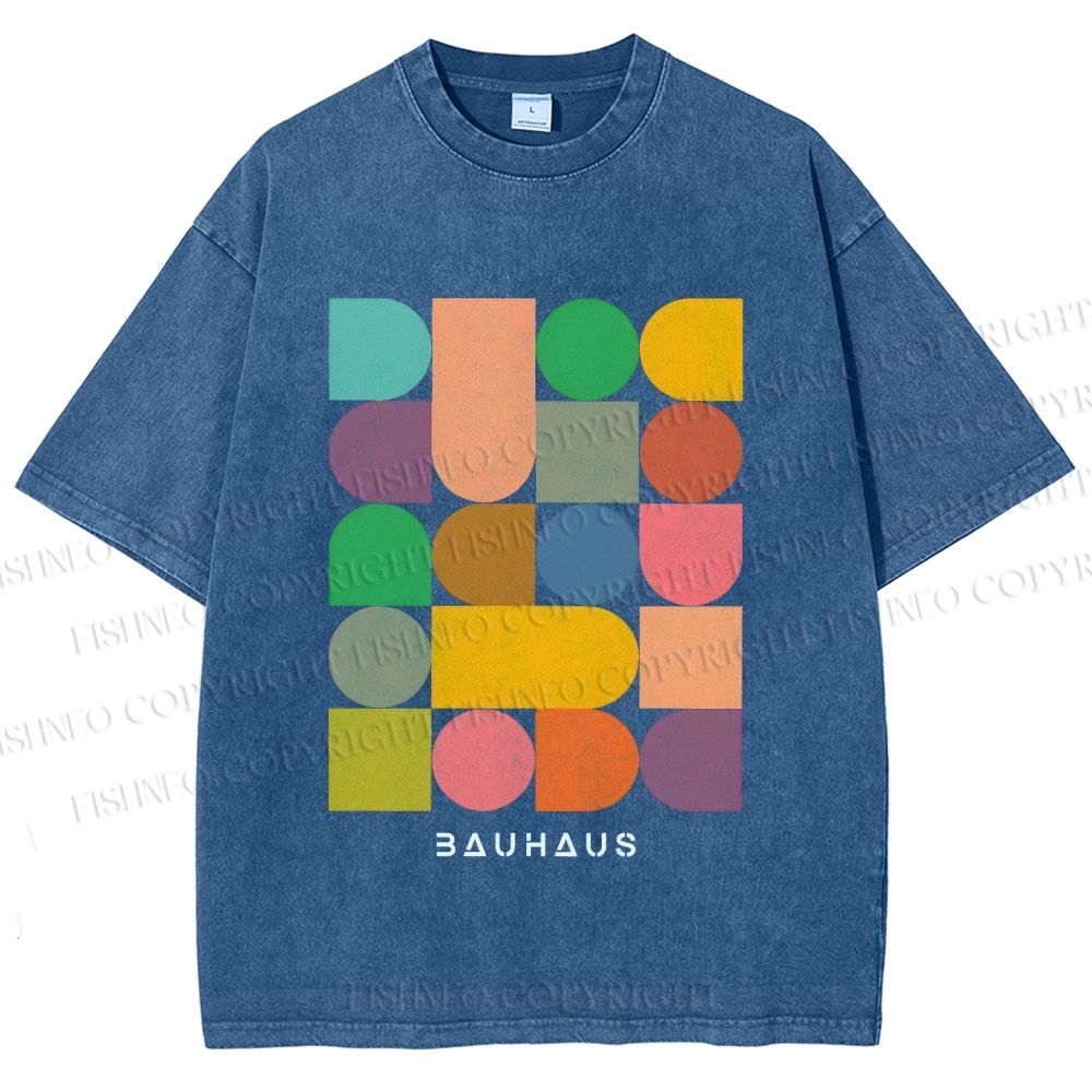 Unisex Bauhaus Colorful Geometry Printed Washed Tee