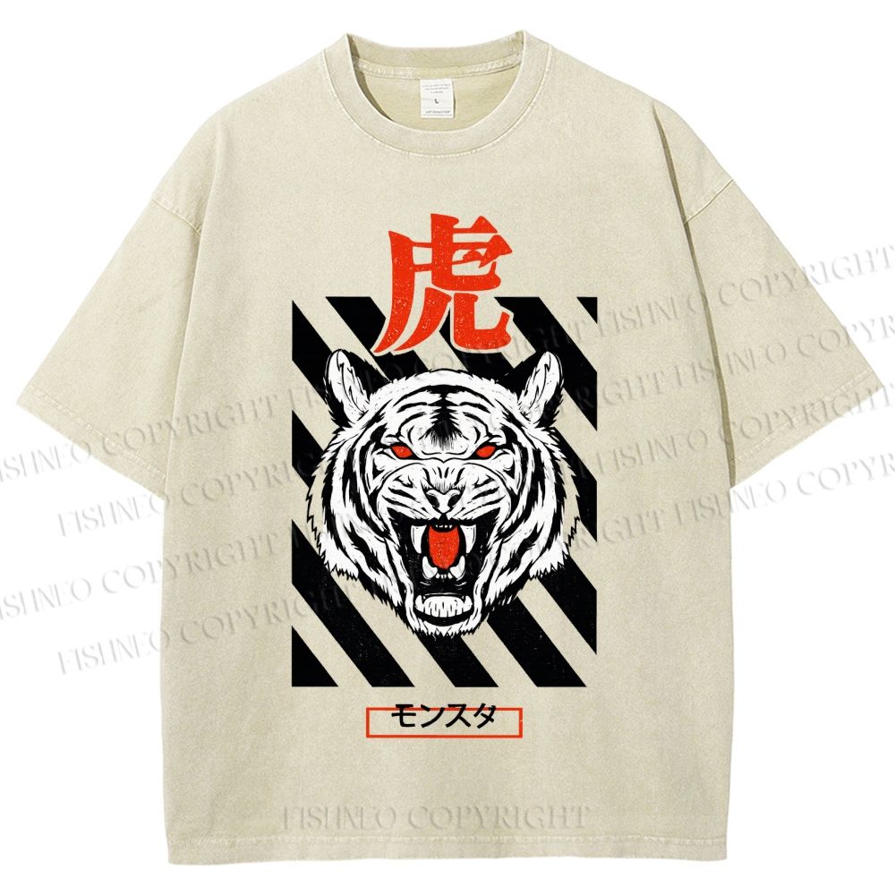 Unisex Tiger Printed Washed Tee
