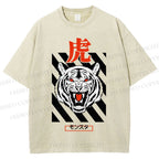 Unisex Tiger Printed Washed Tee