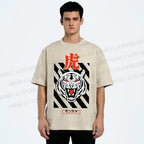 Unisex Tiger Printed Washed Tee