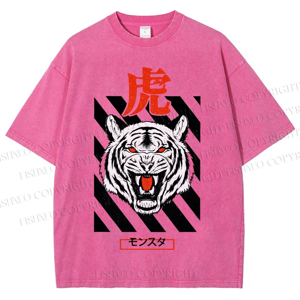 Unisex Tiger Printed Washed Tee
