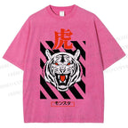 Unisex Tiger Printed Washed Tee