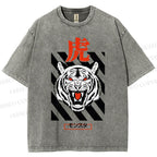 Unisex Tiger Printed Washed Tee