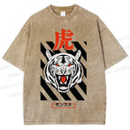 Unisex Tiger Printed Washed Tee