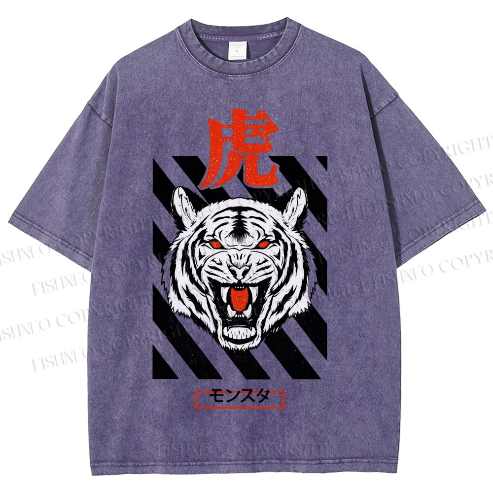 Unisex Tiger Printed Washed Tee