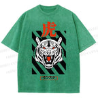 Unisex Tiger Printed Washed Tee