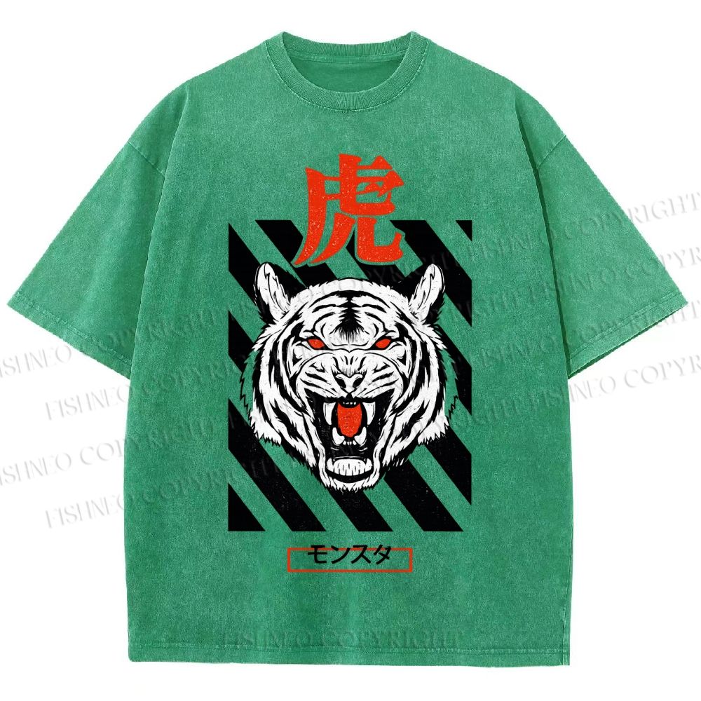Unisex Tiger Printed Washed Tee