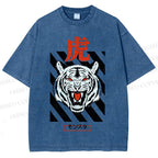 Unisex Tiger Printed Washed Tee