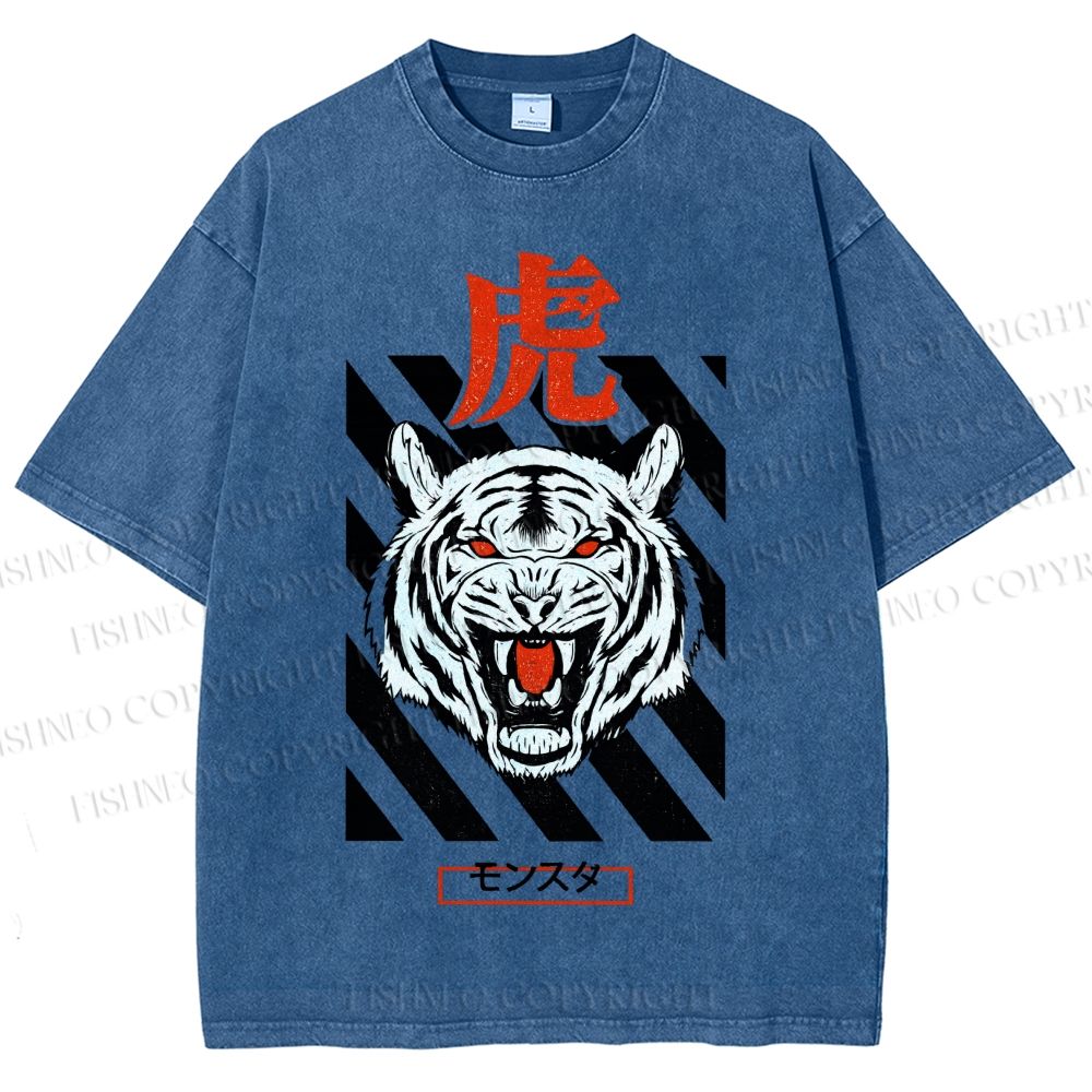 Unisex Tiger Printed Washed Tee