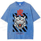 Unisex Tiger Printed Washed Tee