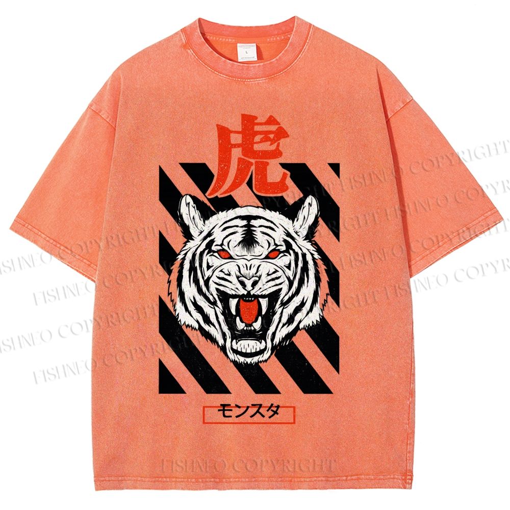 Unisex Tiger Printed Washed Tee