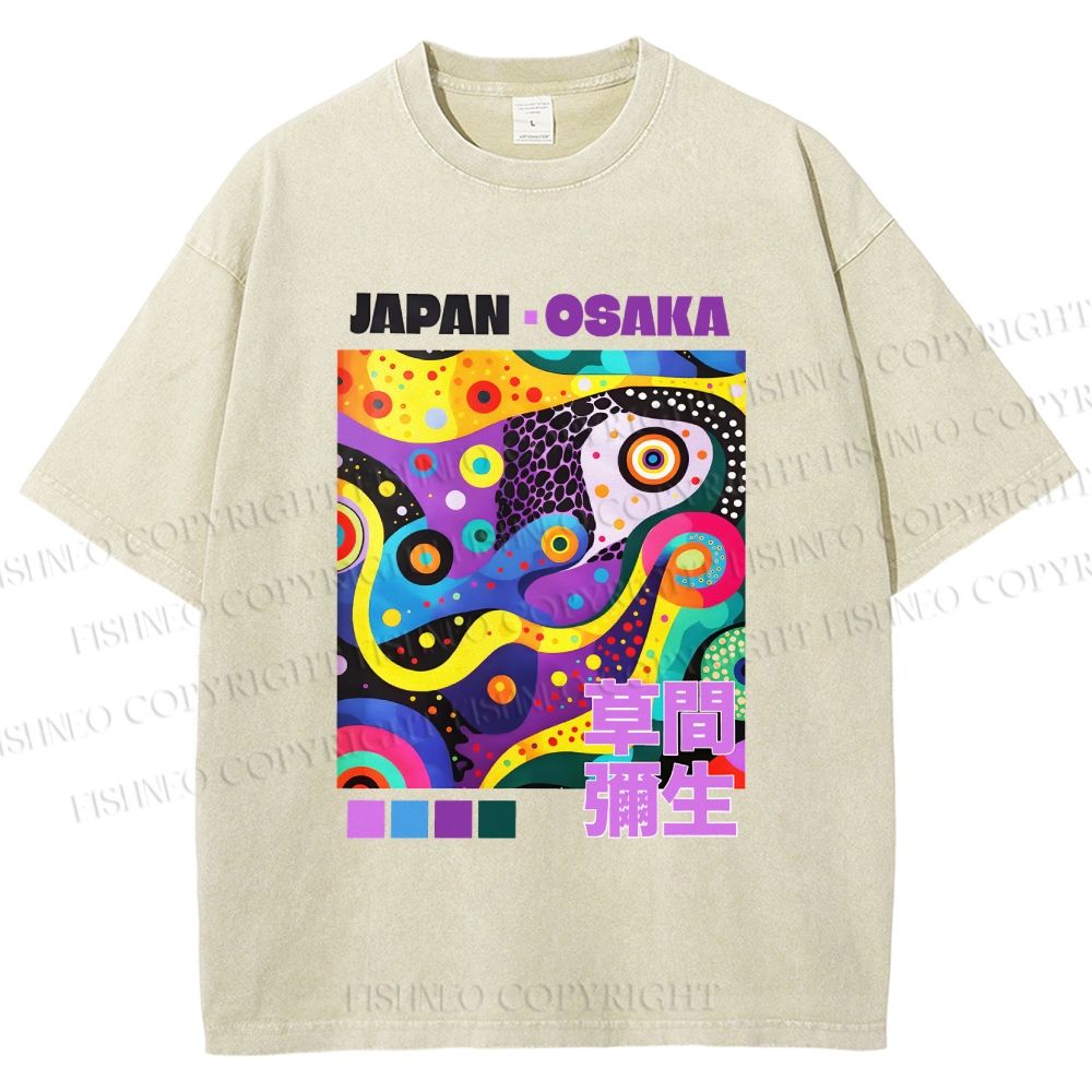 Unisex Yayoi Kusama Abstract Colorful Geometry Printed Washed Tee