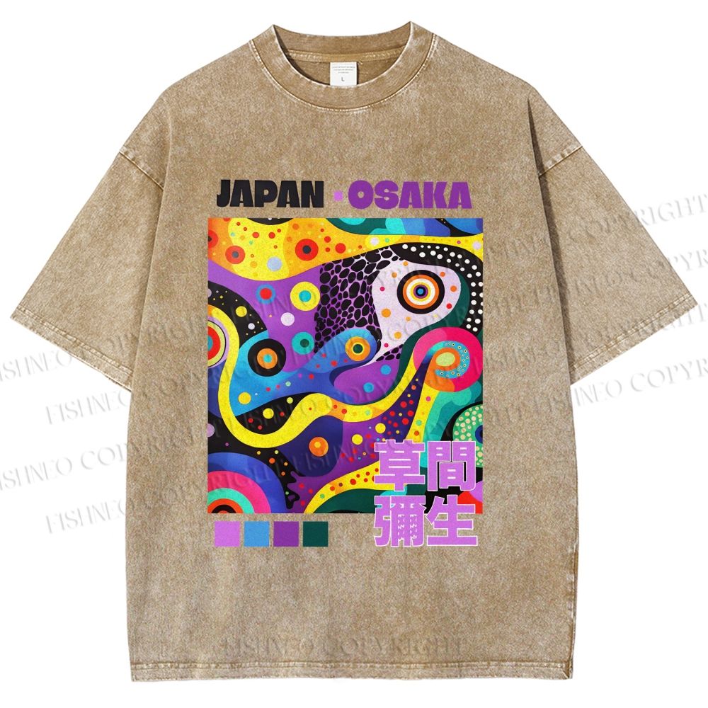 Unisex Yayoi Kusama Abstract Colorful Geometry Printed Washed Tee