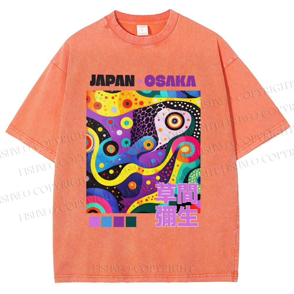 Unisex Yayoi Kusama Abstract Colorful Geometry Printed Washed Tee