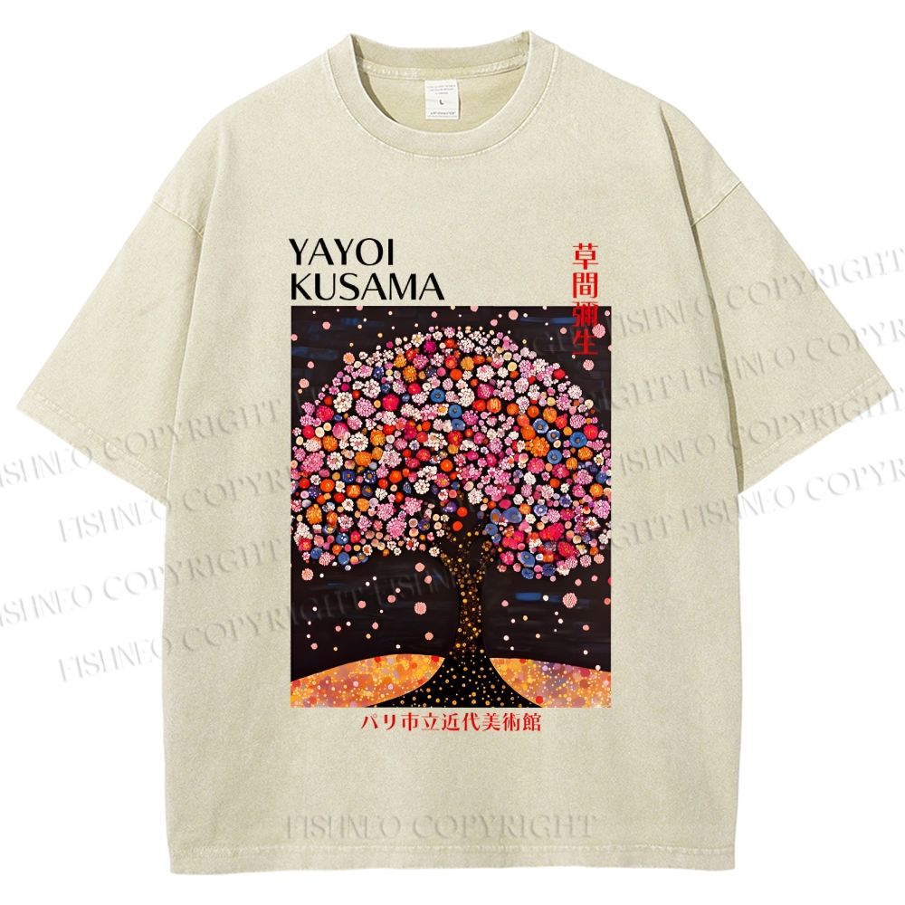 Unisex Yayoi Kusama Flower Tree Printed Washed Tee