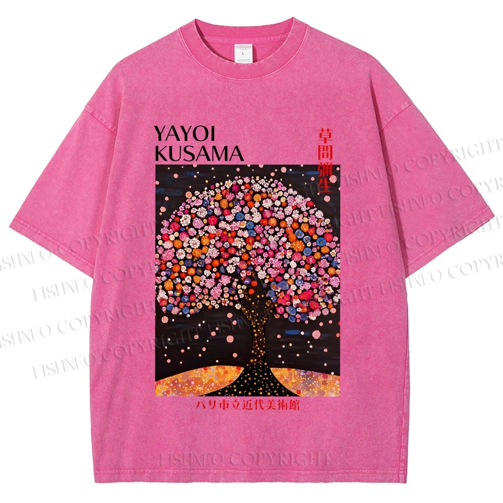 Unisex Yayoi Kusama Flower Tree Printed Washed Tee