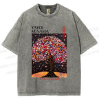 Unisex Yayoi Kusama Flower Tree Printed Washed Tee