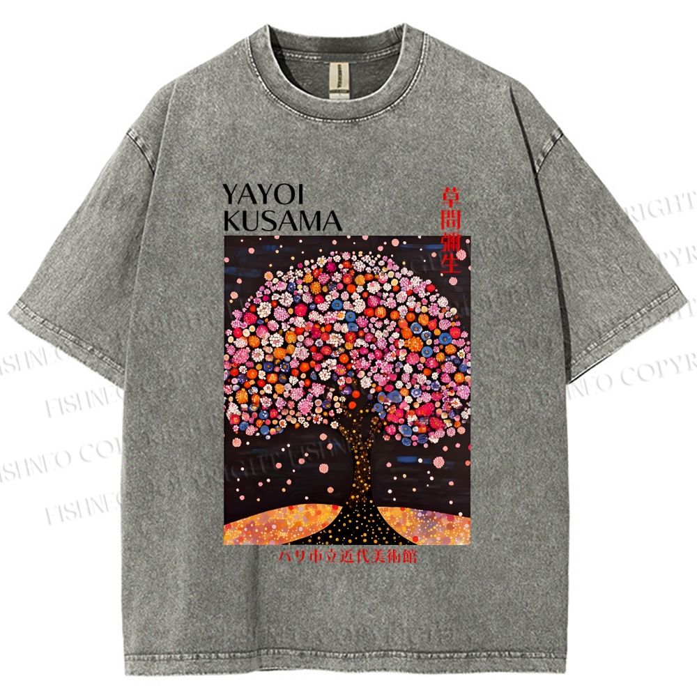 Unisex Yayoi Kusama Flower Tree Printed Washed Tee