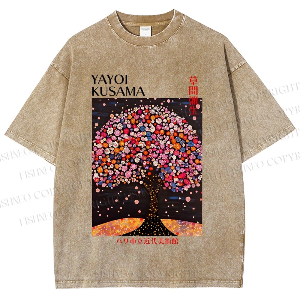 Unisex Yayoi Kusama Flower Tree Printed Washed Tee