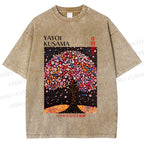 Unisex Yayoi Kusama Flower Tree Printed Washed Tee