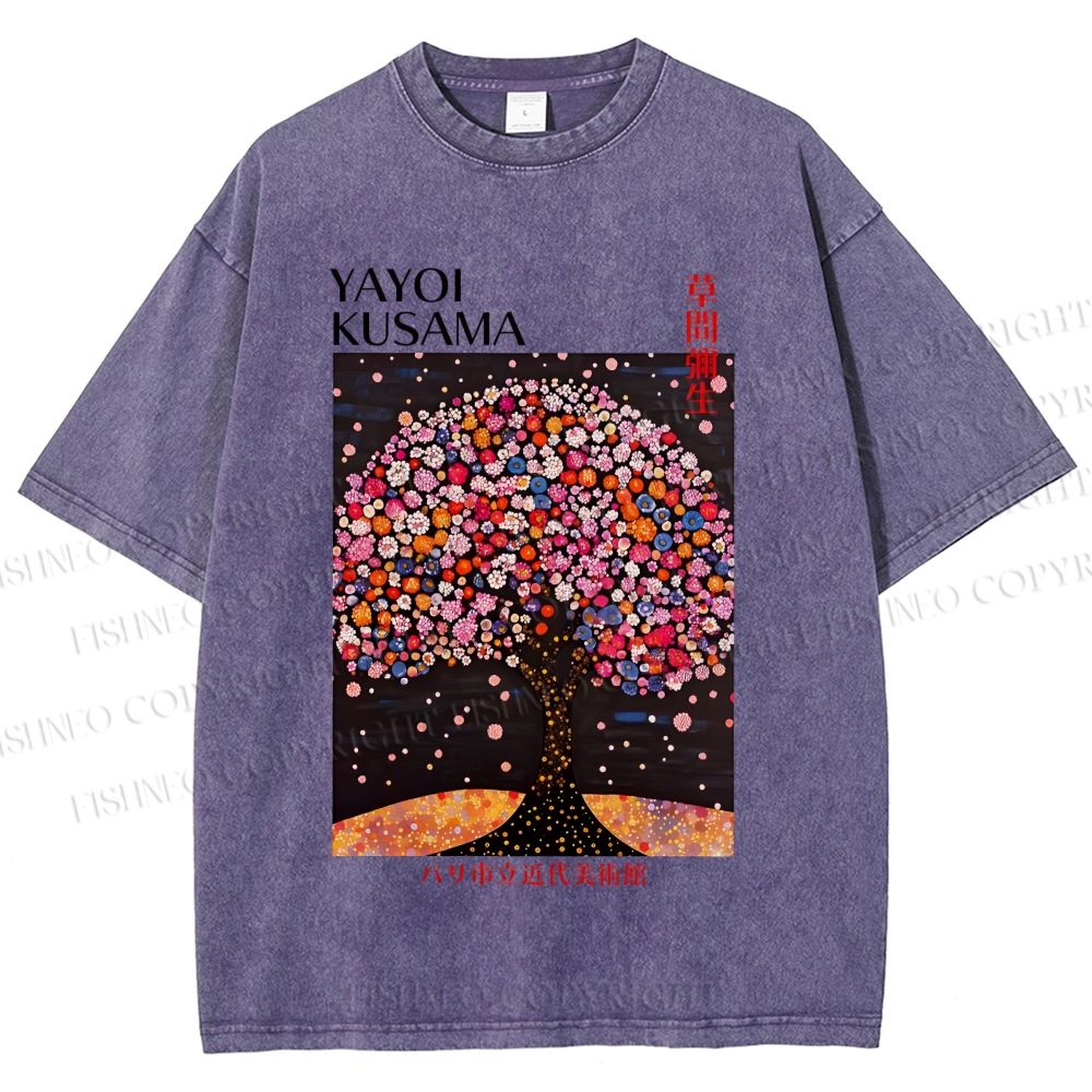 Unisex Yayoi Kusama Flower Tree Printed Washed Tee