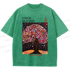 Unisex Yayoi Kusama Flower Tree Printed Washed Tee
