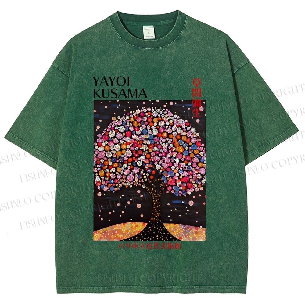 Unisex Yayoi Kusama Flower Tree Printed Washed Tee