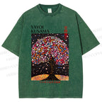 Unisex Yayoi Kusama Flower Tree Printed Washed Tee