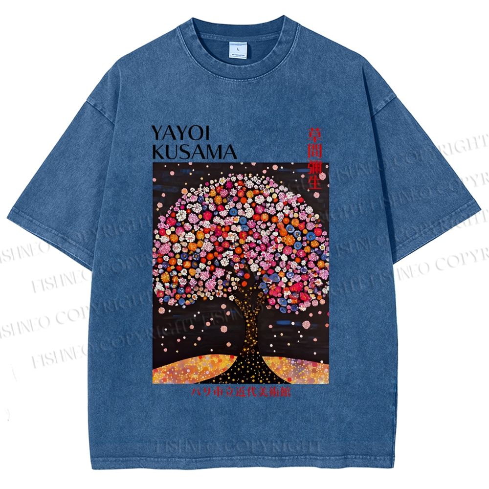 Unisex Yayoi Kusama Flower Tree Printed Washed Tee