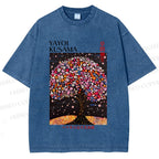 Unisex Yayoi Kusama Flower Tree Printed Washed Tee