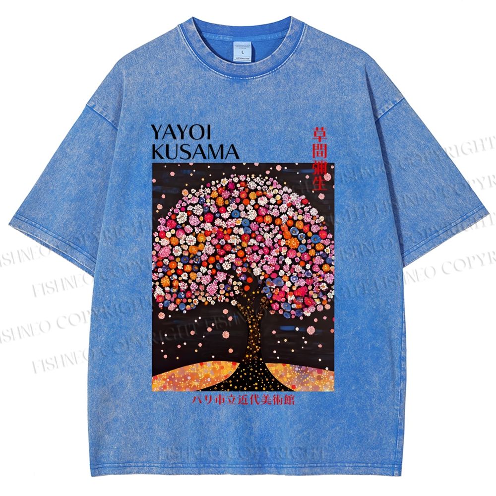 Unisex Yayoi Kusama Flower Tree Printed Washed Tee