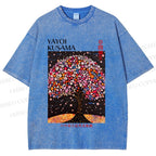 Unisex Yayoi Kusama Flower Tree Printed Washed Tee